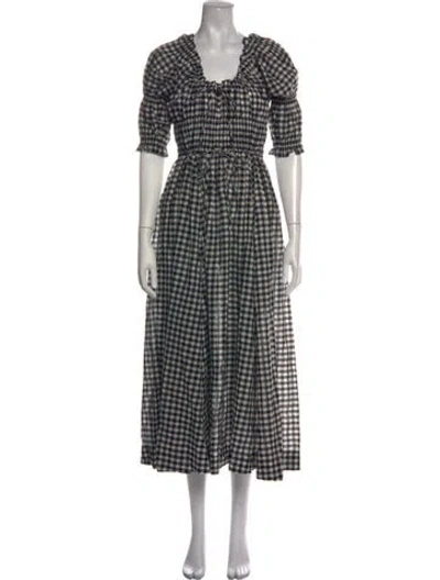 Pre-owned Doen Plaid Print Midi Length Dress In Black