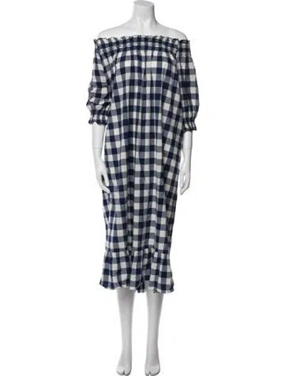 Pre-owned Doen Plaid Print Midi Length Dress In Blue