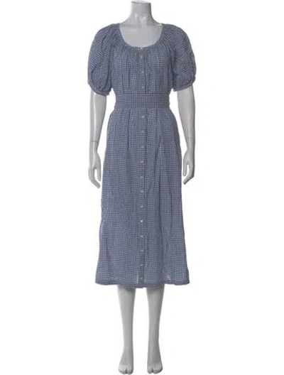 Pre-owned Doen Plaid Print Midi Length Dress In Blue