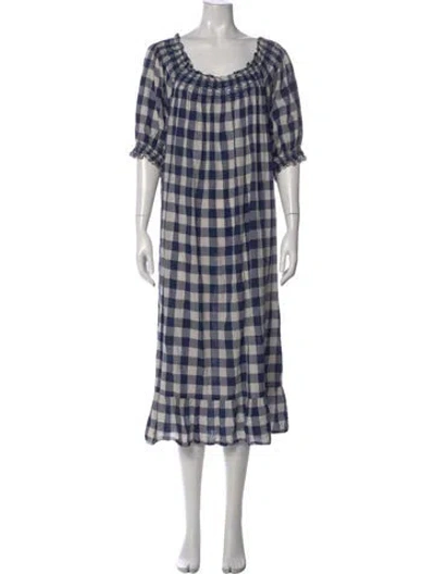 Pre-owned Doen Plaid Print Midi Length Dress In Blue