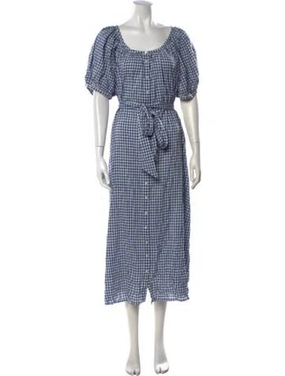 Pre-owned Doen Plaid Print Midi Length Dress In Blue