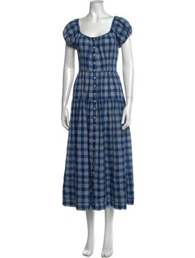 Pre-owned Doen Plaid Print Midi Length Dress In Blue