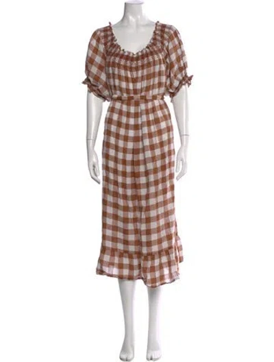 Pre-owned Doen Plaid Print Midi Length Dress In Brown