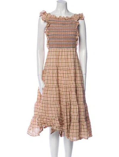 Pre-owned Doen Plaid Print Midi Length Dress In Multi