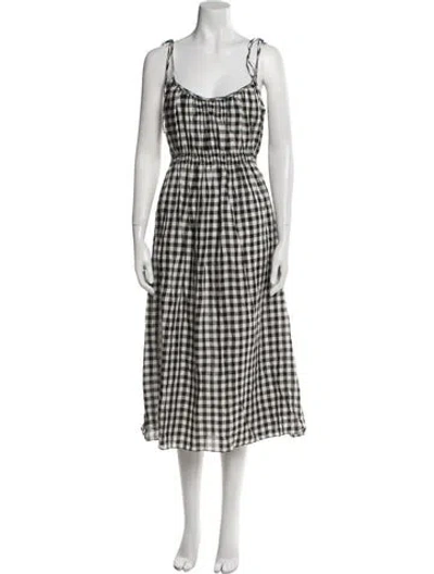 Pre-owned Doen Plaid Print Midi Length Dress In Neutral
