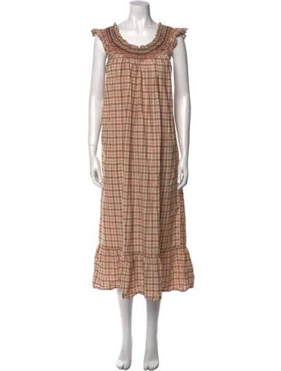 Pre-owned Doen Plaid Print Midi Length Dress In Neutral