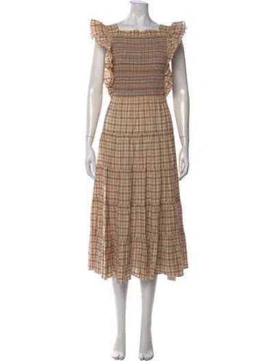 Pre-owned Doen Plaid Print Midi Length Dress In Neutral