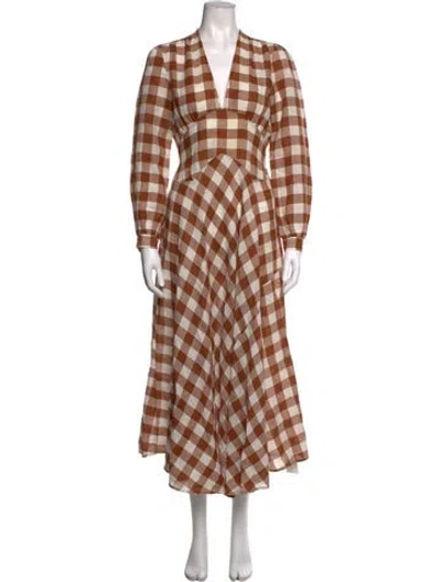 Pre-owned Doen Plaid Print Midi Length Dress In Orange