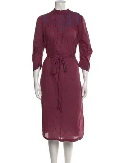 Pre-owned Doen Plaid Print Midi Length Dress In Red