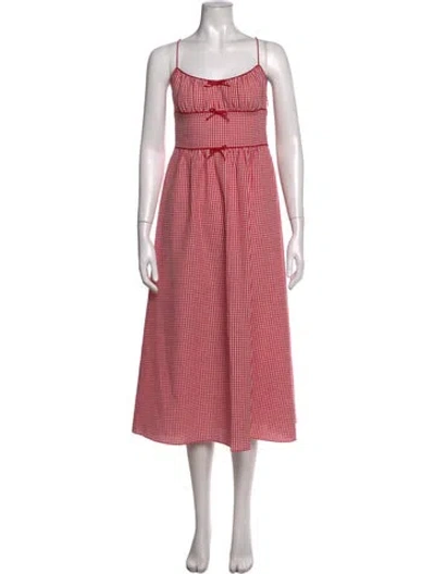 Pre-owned Doen Plaid Print Midi Length Dress In Red/white