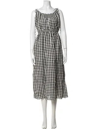Pre-owned Doen Plaid Print Midi Length Dress W/ Tags In Black