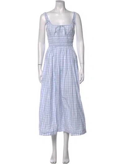 Pre-owned Doen Plaid Print Midi Length Dress W/ Tags In Blue
