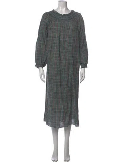 Pre-owned Doen Plaid Print Midi Length Dress W/ Tags In Green
