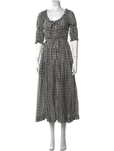 Pre-owned Doen Plaid Print Midi Length Dress W/ Tags In Neutrals
