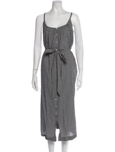 Pre-owned Doen Plaid Print Midi Length Dress In White