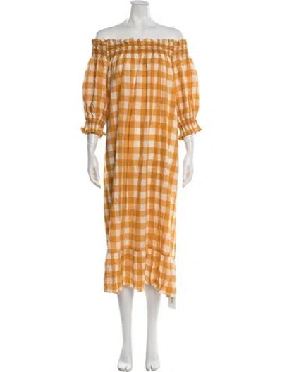 Pre-owned Doen Plaid Print Midi Length Dress In Yellow