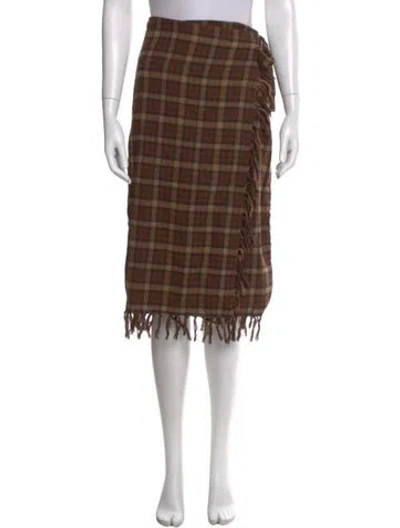 Pre-owned Doen Plaid Print Midi Length Skirt In Brown