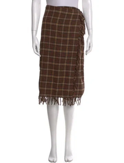 Pre-owned Doen Plaid Print Midi Length Skirt In Brown