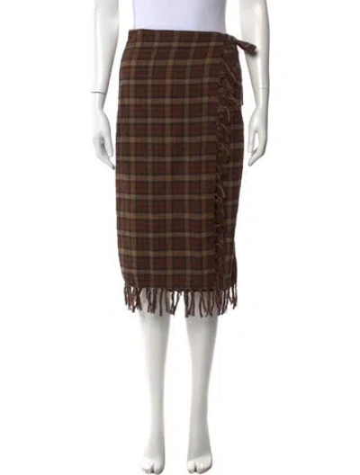Pre-owned Doen Plaid Print Midi Length Skirt W/ Tags In Brown