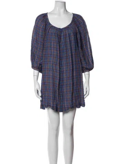 Pre-owned Doen Plaid Print Mini Dress In Blue