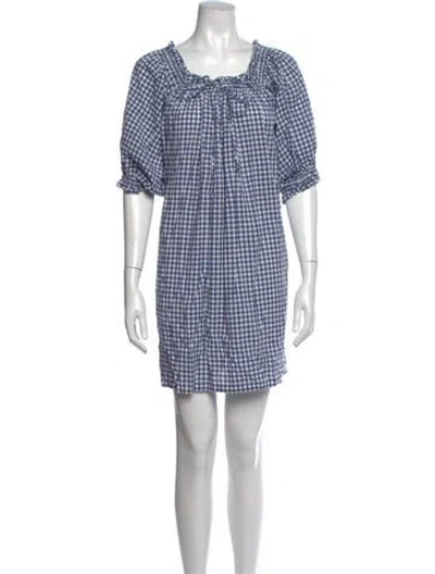 Pre-owned Doen Plaid Print Mini Dress In Blue