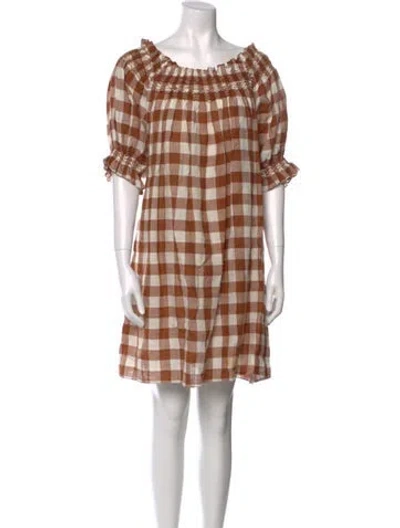 Pre-owned Doen Plaid Print Mini Dress In Brown