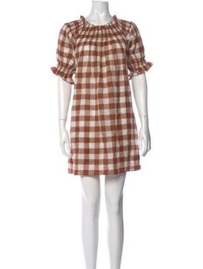 Pre-owned Doen Plaid Print Mini Dress In Brown