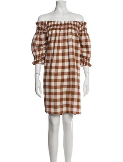 Pre-owned Doen Plaid Print Mini Dress In Brown