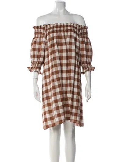 Pre-owned Doen Plaid Print Mini Dress In Brown