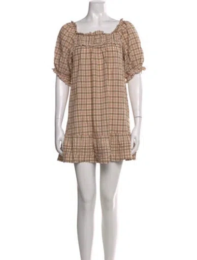 Pre-owned Doen Plaid Print Mini Dress In Neutral