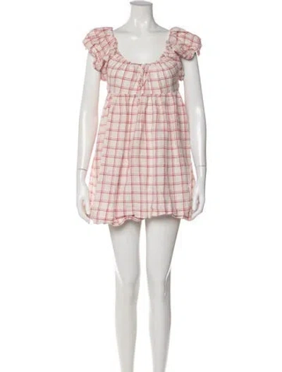 Pre-owned Doen Plaid Print Mini Dress In Neutral