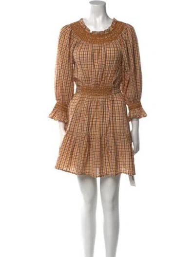 Pre-owned Doen Plaid Print Mini Dress In Orange