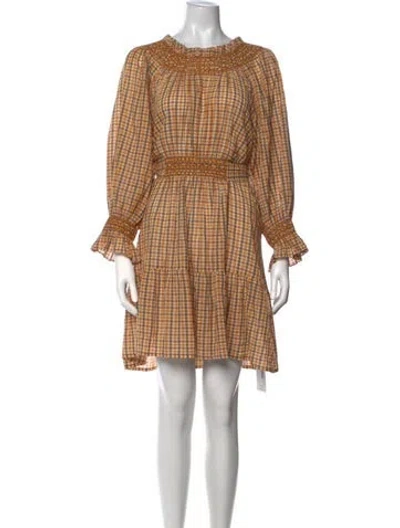 Pre-owned Doen Plaid Print Mini Dress In Orange