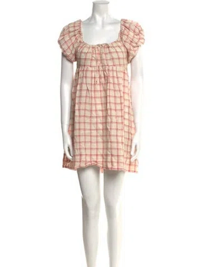 Pre-owned Doen Plaid Print Mini Dress In Red