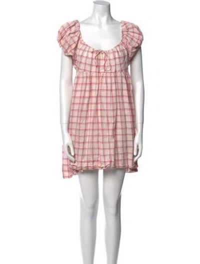 Pre-owned Doen Plaid Print Mini Dress In Red