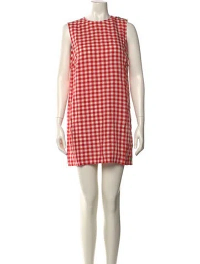 Pre-owned Doen Plaid Print Mini Dress In Red