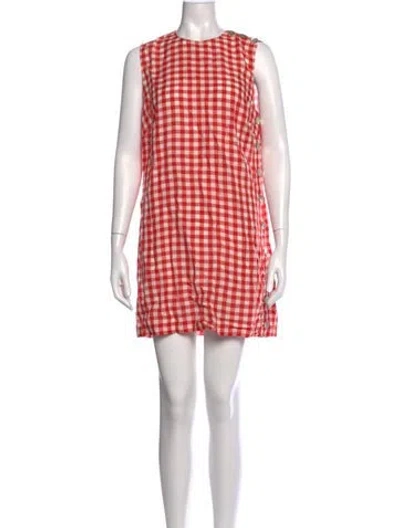 Pre-owned Doen Plaid Print Mini Dress In Red