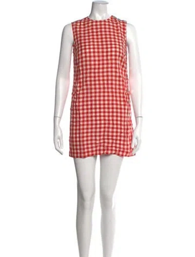 Pre-owned Doen Plaid Print Mini Dress In Red