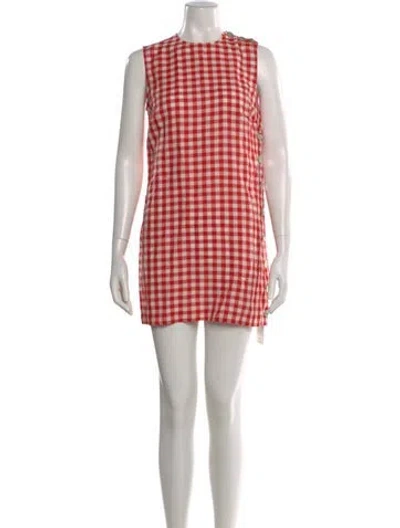Pre-owned Doen Plaid Print Mini Dress W/ Tags In Red