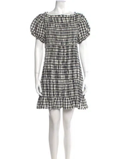 Pre-owned Doen Plaid Print Mini Dress In White