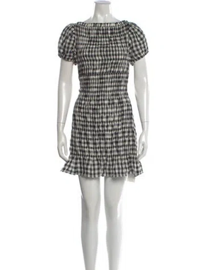 Pre-owned Doen Plaid Print Mini Dress In White