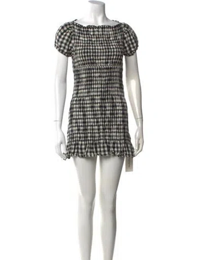 Pre-owned Doen Plaid Print Mini Dress In White