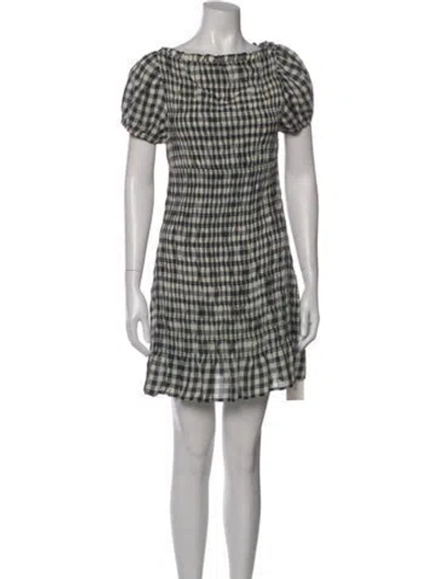 Pre-owned Doen Plaid Print Mini Dress In White