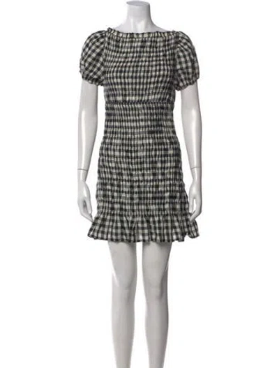 Pre-owned Doen Plaid Print Mini Dress In White