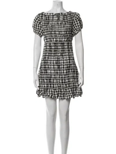 Pre-owned Doen Plaid Print Mini Dress In White
