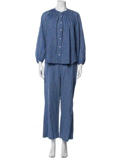 Pre-owned Doen Plaid Print Pant Set In Blue