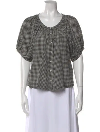 Pre-owned Doen Plaid Print Scoop Neck Blouse In Black