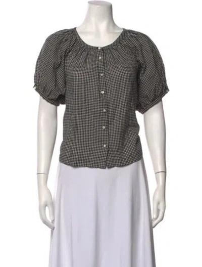 Pre-owned Doen Plaid Print Scoop Neck Blouse In Black