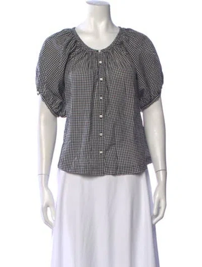 Pre-owned Doen Plaid Print Scoop Neck Blouse In Black