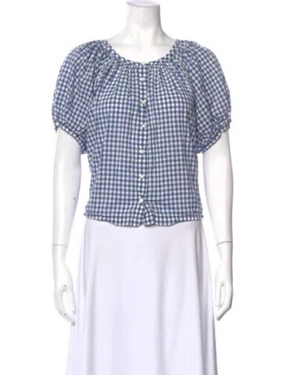 Pre-owned Doen Plaid Print Scoop Neck Blouse In Blue